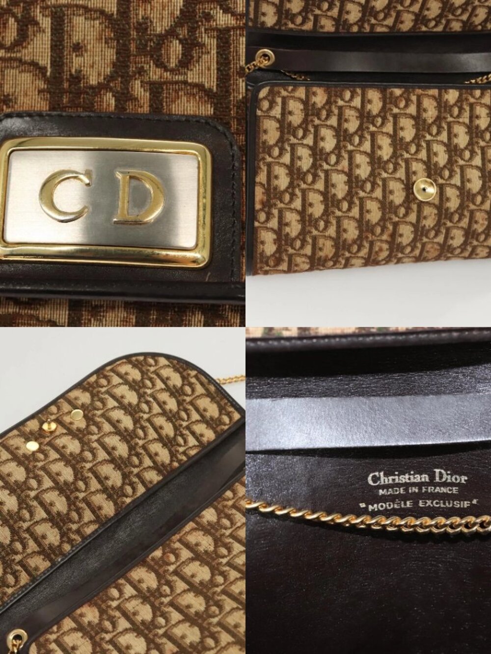 Christian Dior Trotter Canvas Chain Shoulder Bag Brown Gold Auth 117785 - Picture 15 of 15